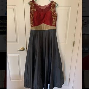 Red and Navy Blue Indian Dress. Pants and Scarf Included